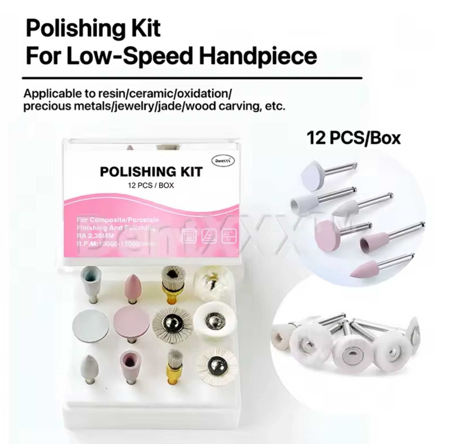 Kit de Polimento Odontológico — 12 Peças (Resinas e Cerâmicas, RA 2,35 mm)