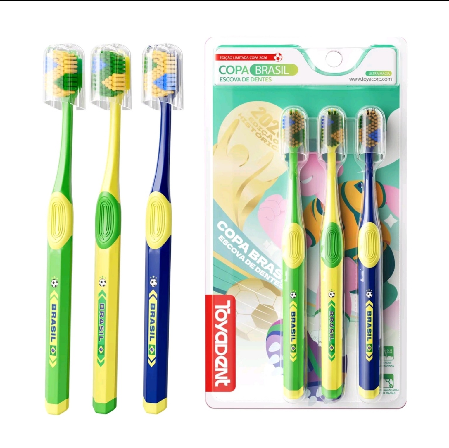 Escova Dental Copa Brasil — Kit com 3 Unidades (Ultra Macia)