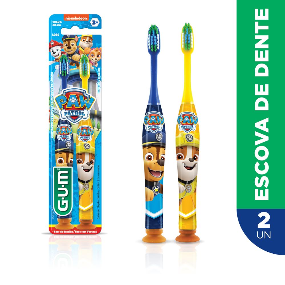 Duo Escovas GUM Patrulha Canina com Base Ventosa 4060 — 3+ anos