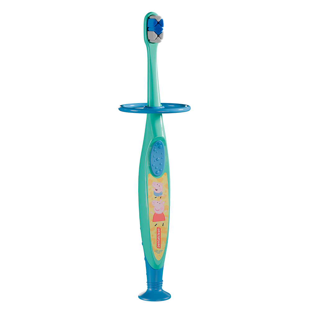 Escova Dental Infantil Dentalclean Peppa Pig Baby Stopper (Verde/George) — 0 a 2 anos, Extra Macia