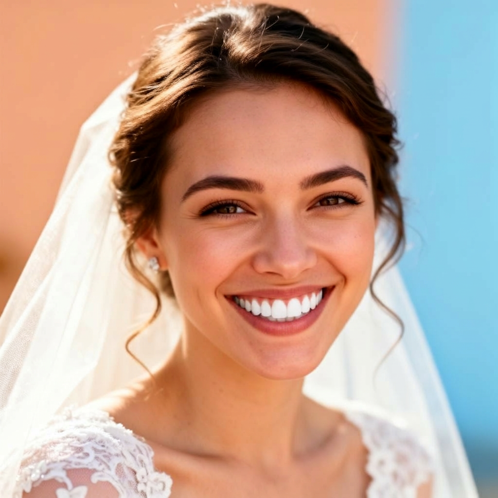 Noiva sorrindo radiante no dia do casamento