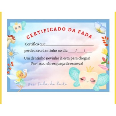 Certificado da Fada do Dente