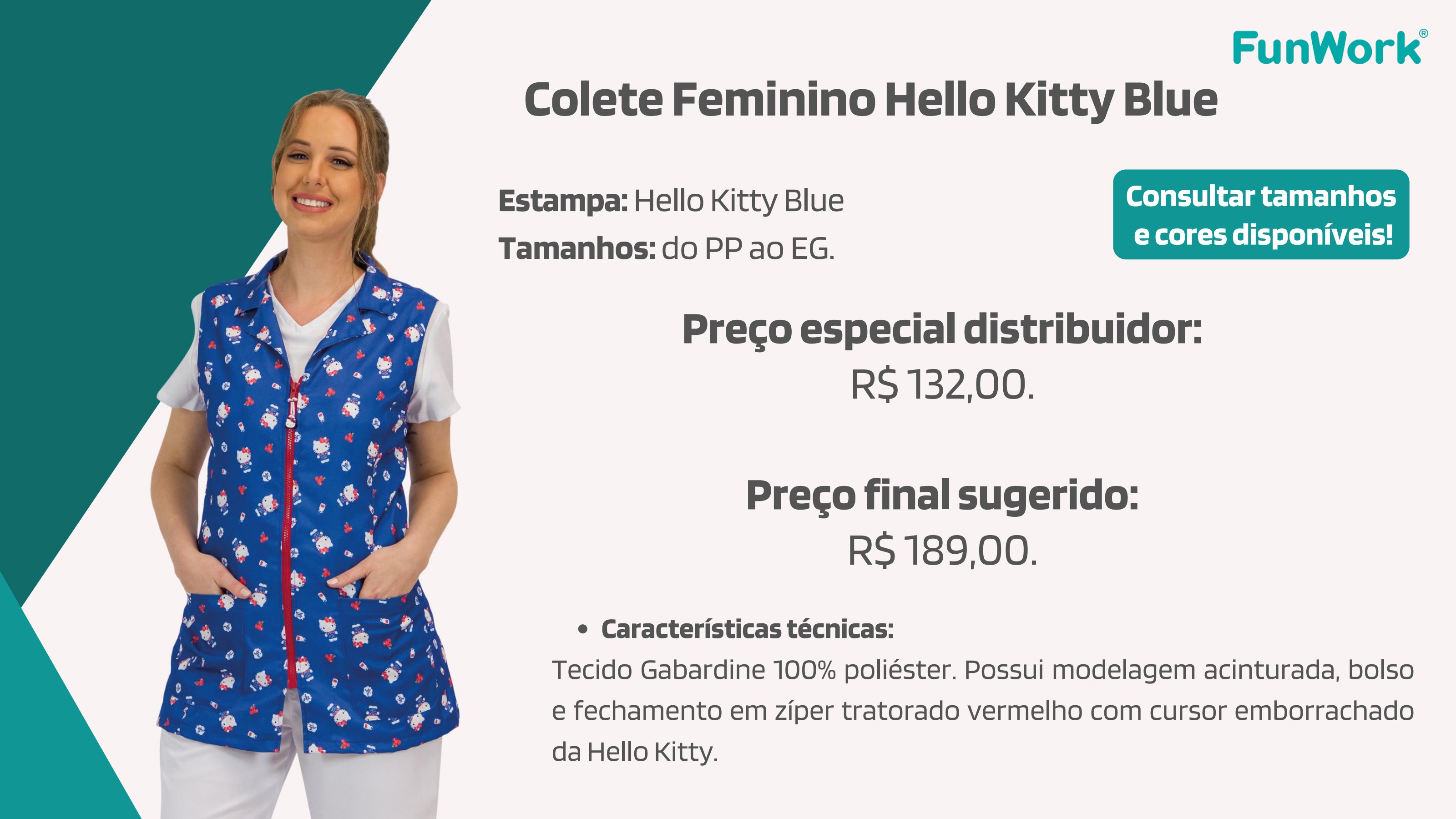 Colete Feminino FunWork Hello Kitty Blue