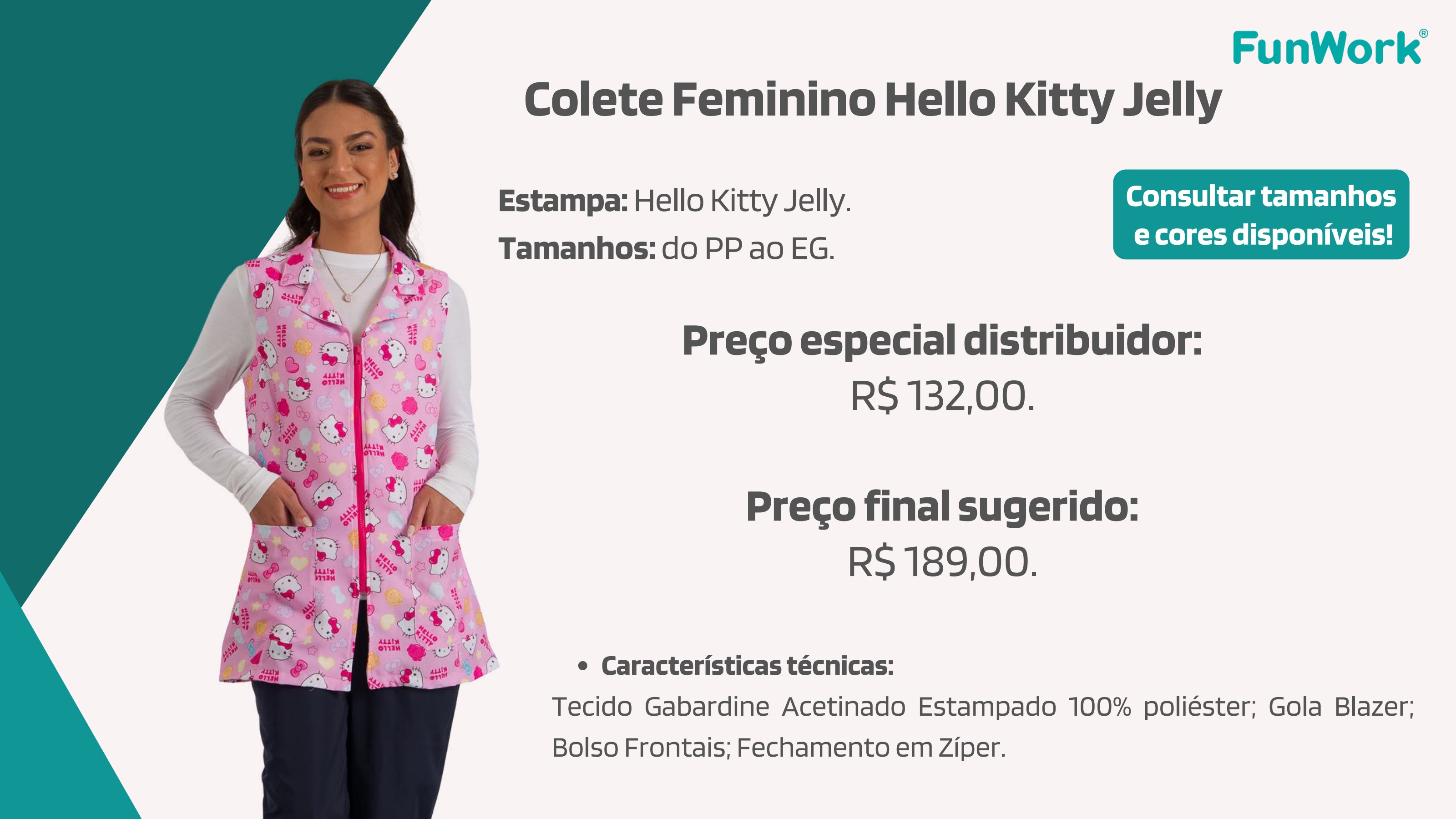 Colete Feminino FunWork Hello Kitty Jelly