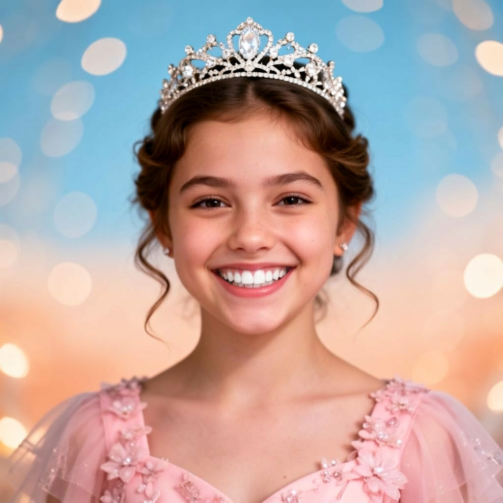 Debutante de tiara sorrindo nos 15 anos