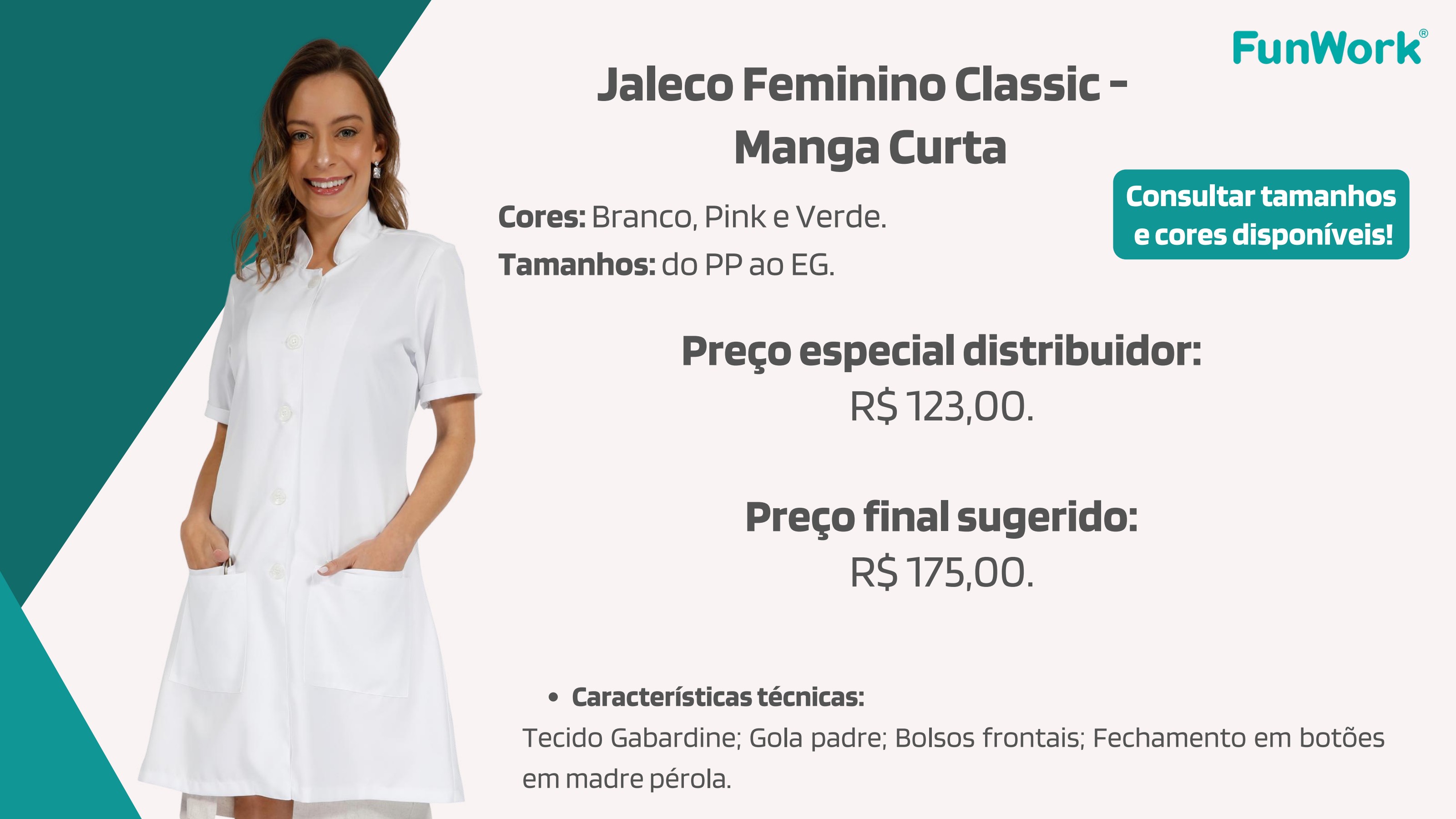 Jaleco Feminino FunWork Classic — Manga Curta