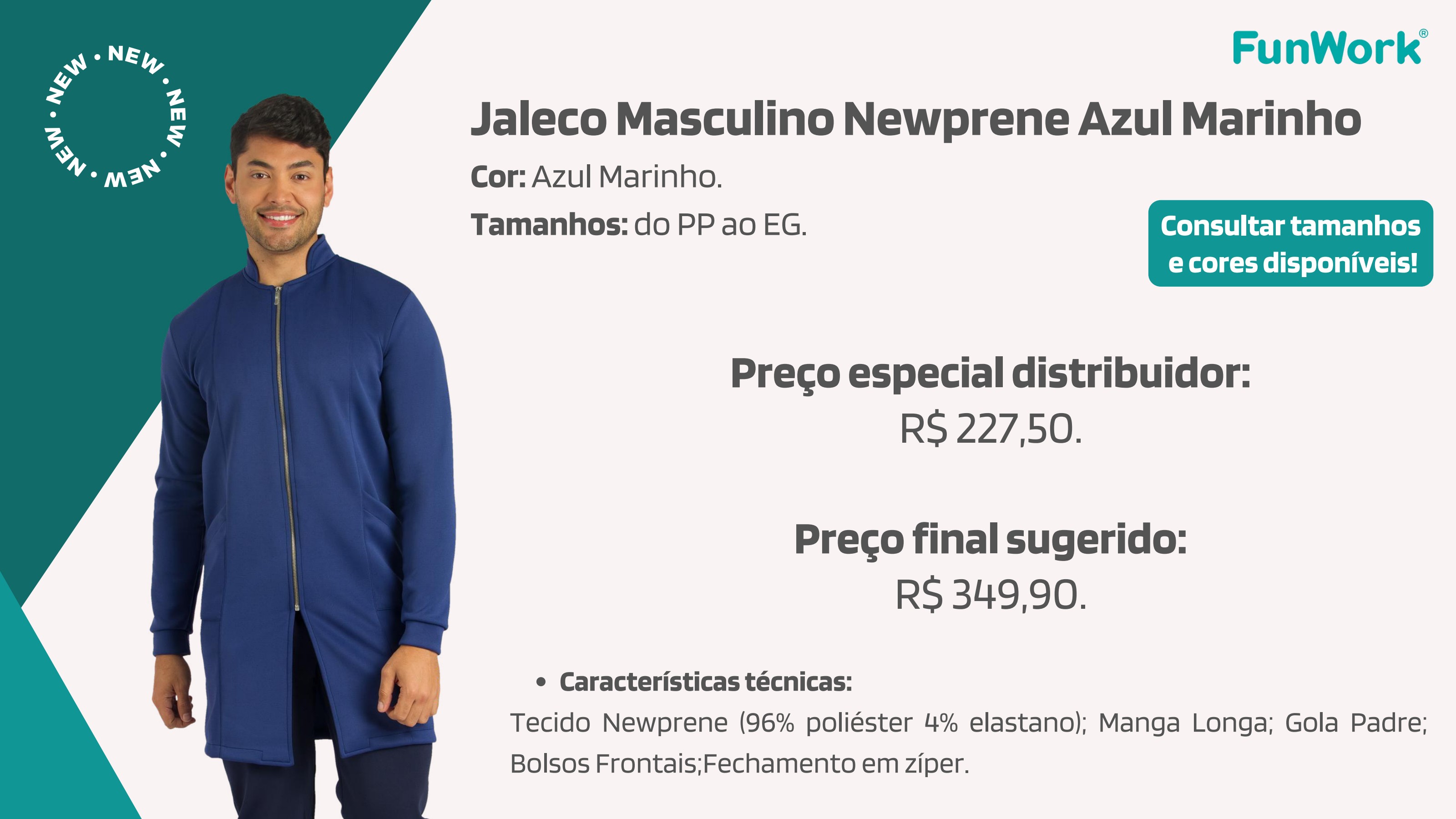 Jaleco Masculino FunWork Newprene Azul Marinho
