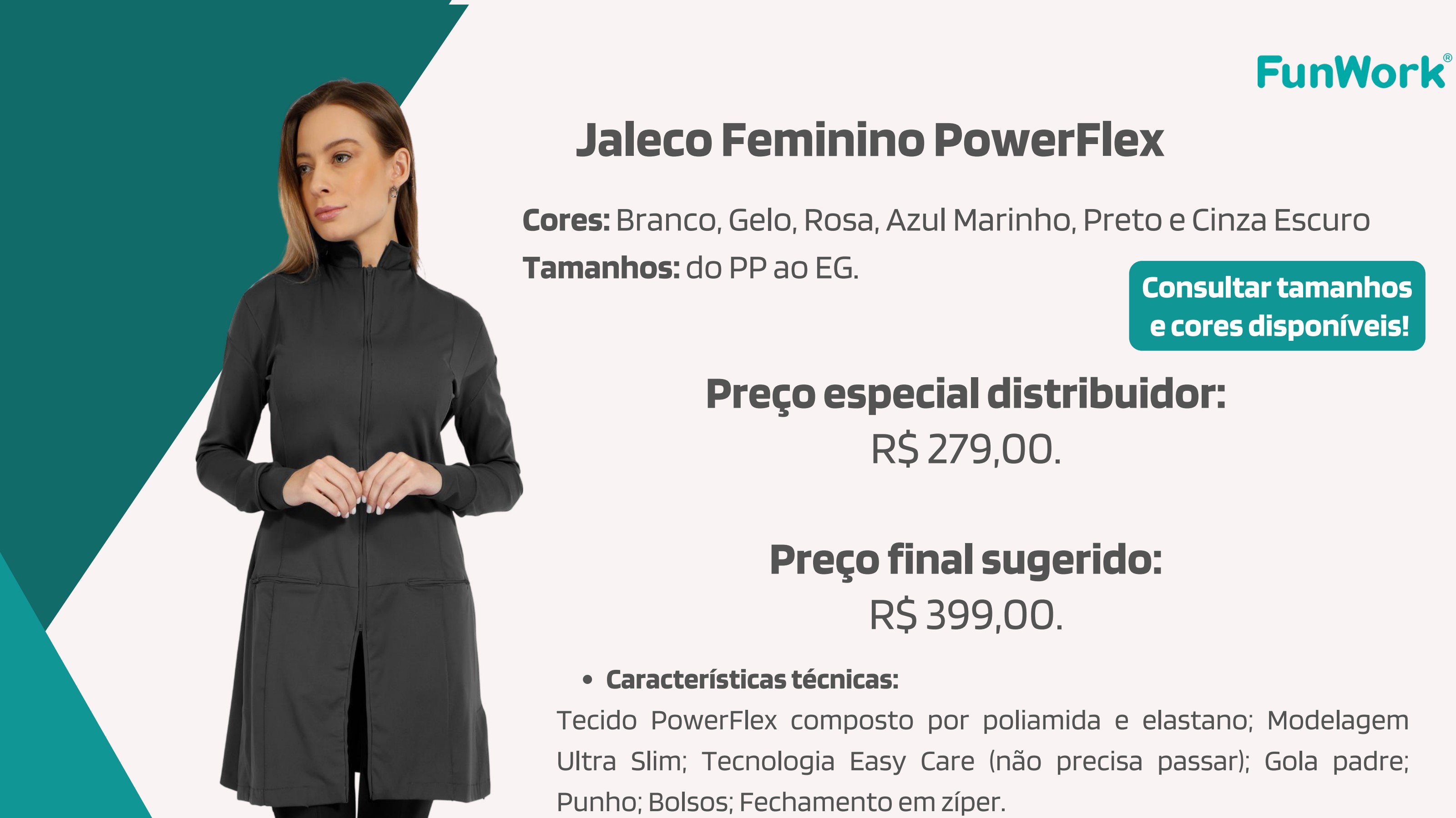 Jaleco Feminino FunWork PowerFlex (Easy Care)