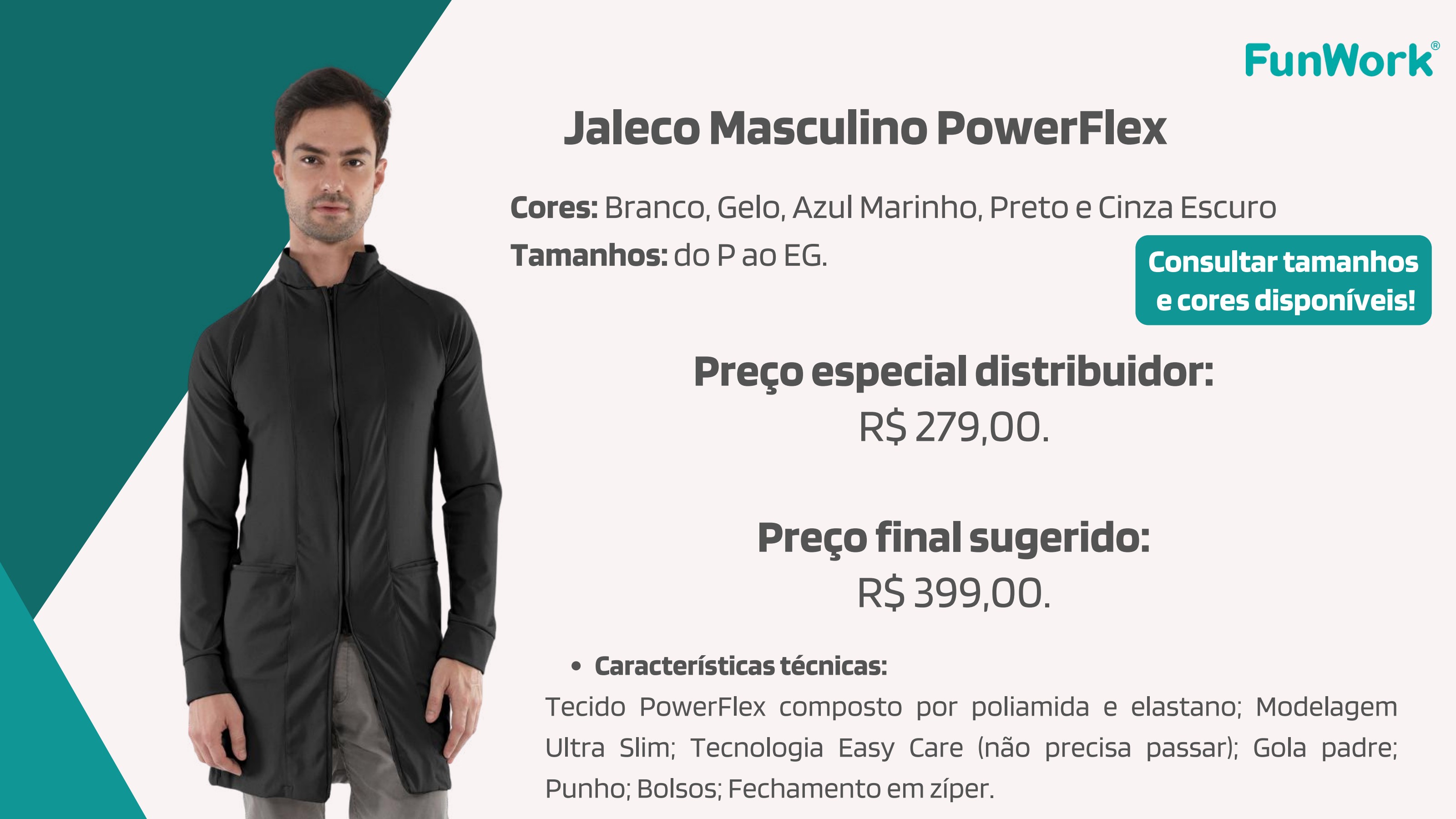 Jaleco Masculino FunWork PowerFlex (Easy Care)