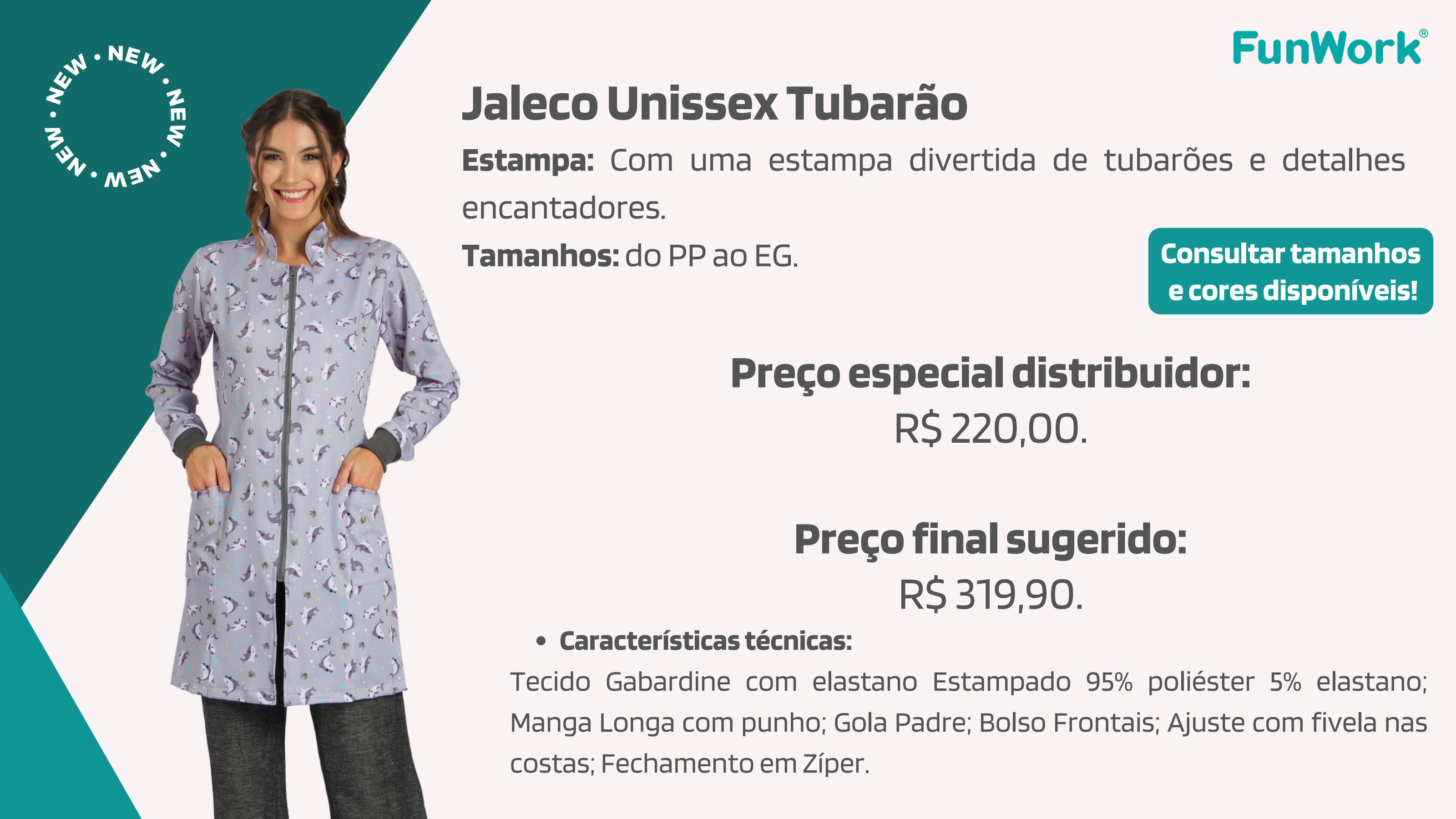 Jaleco Unissex FunWork Tubarão