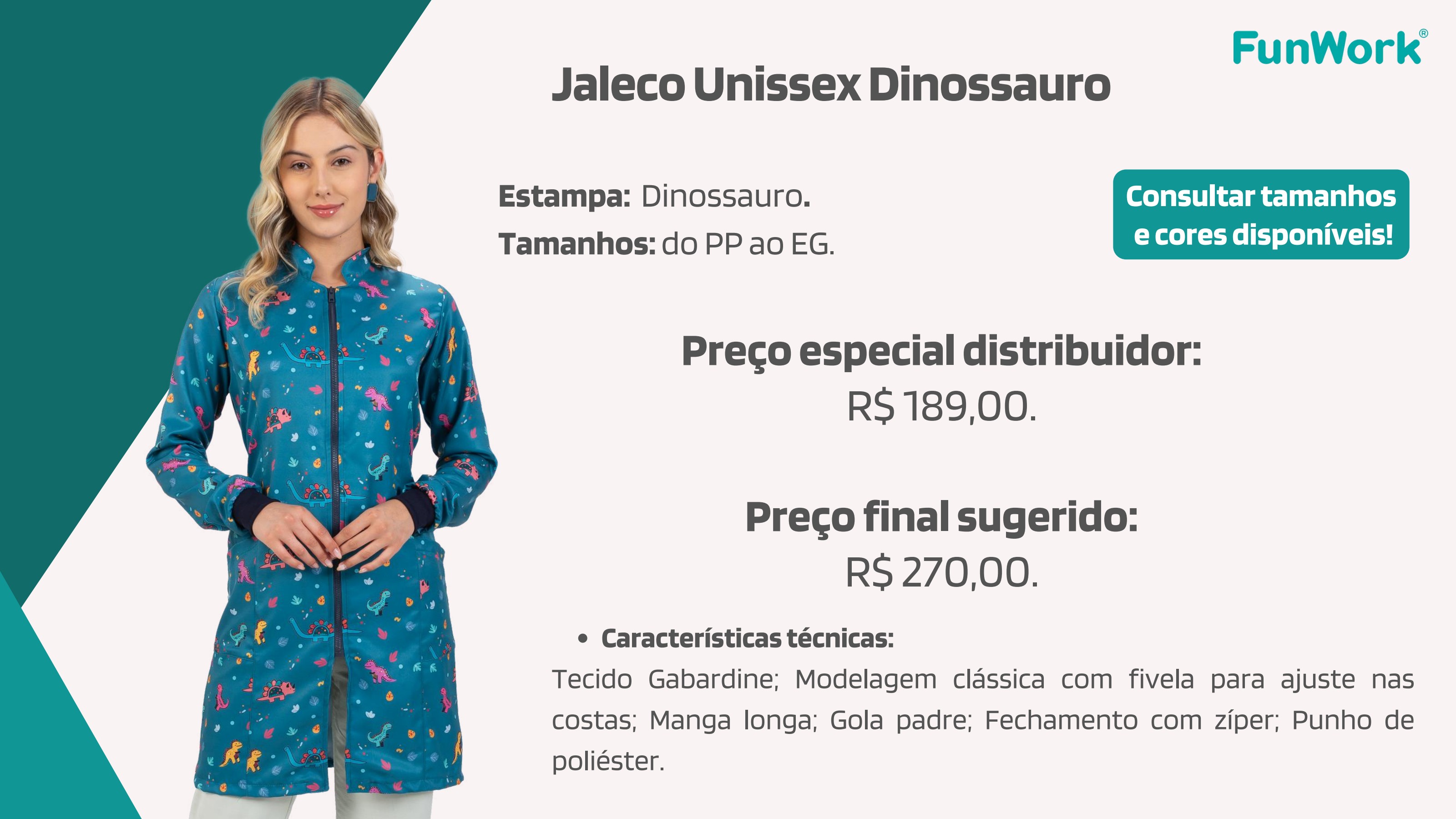 Jaleco Unissex FunWork Dinossauro