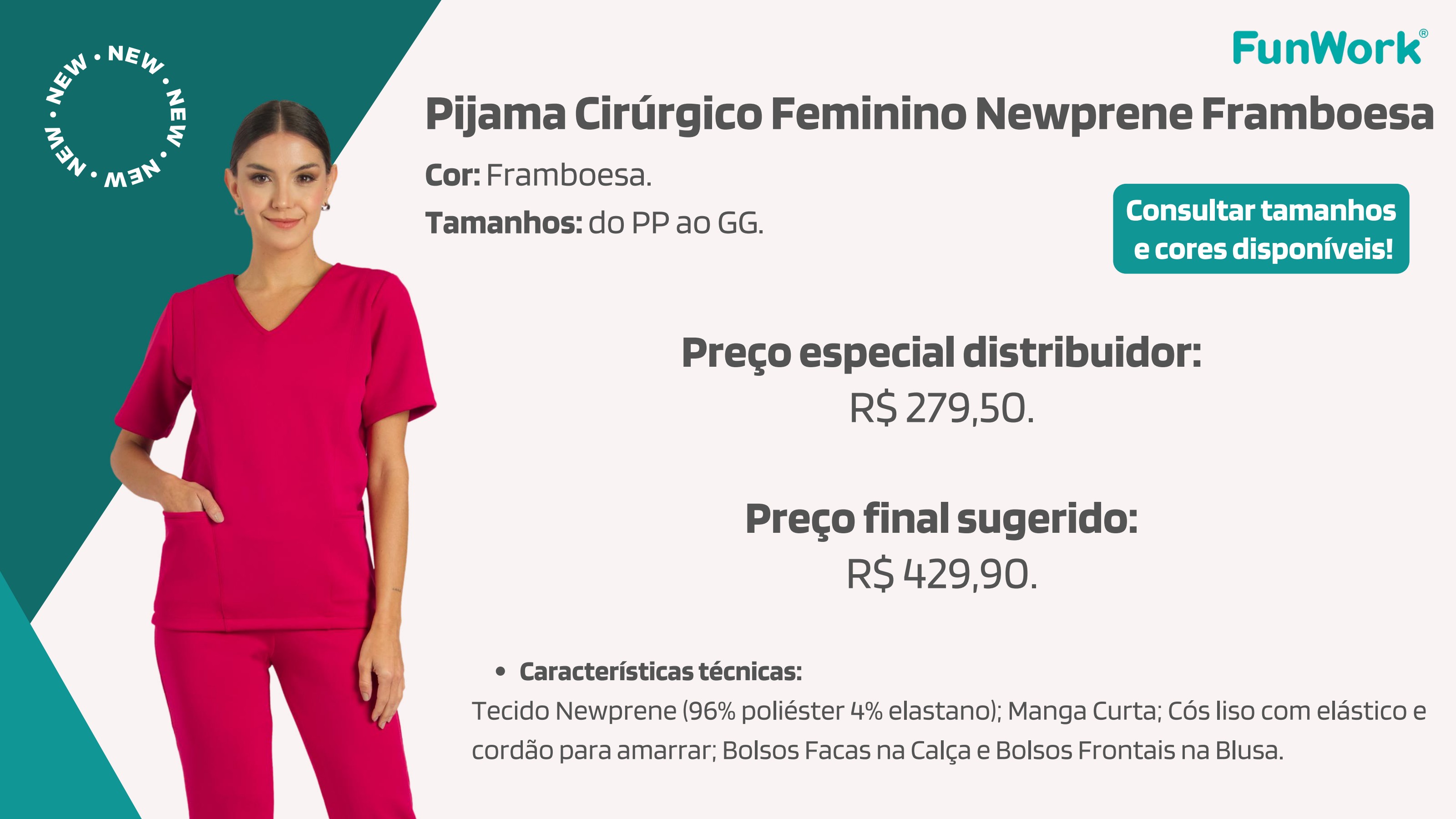 Pijama Cirúrgico Feminino FunWork Newprene Framboesa
