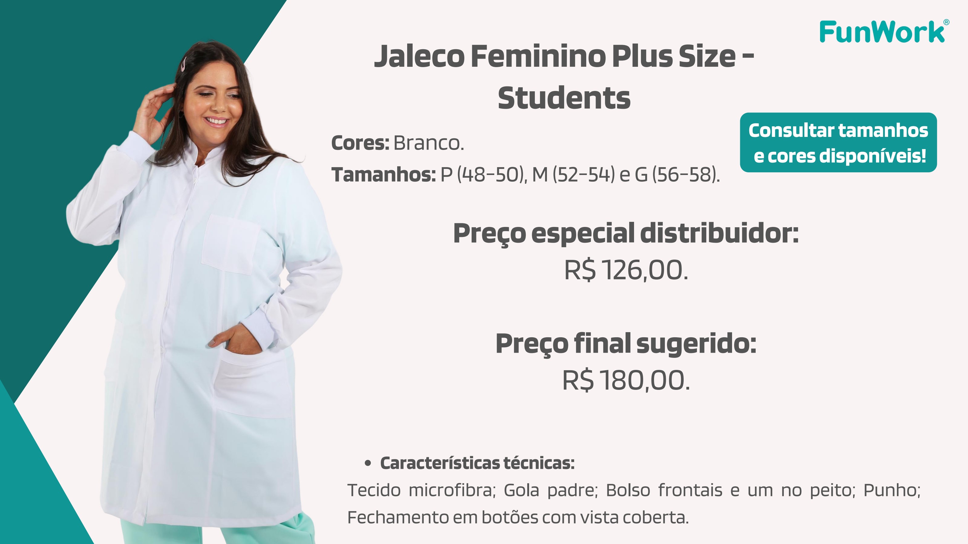 Jaleco Feminino FunWork Plus Size — Students
