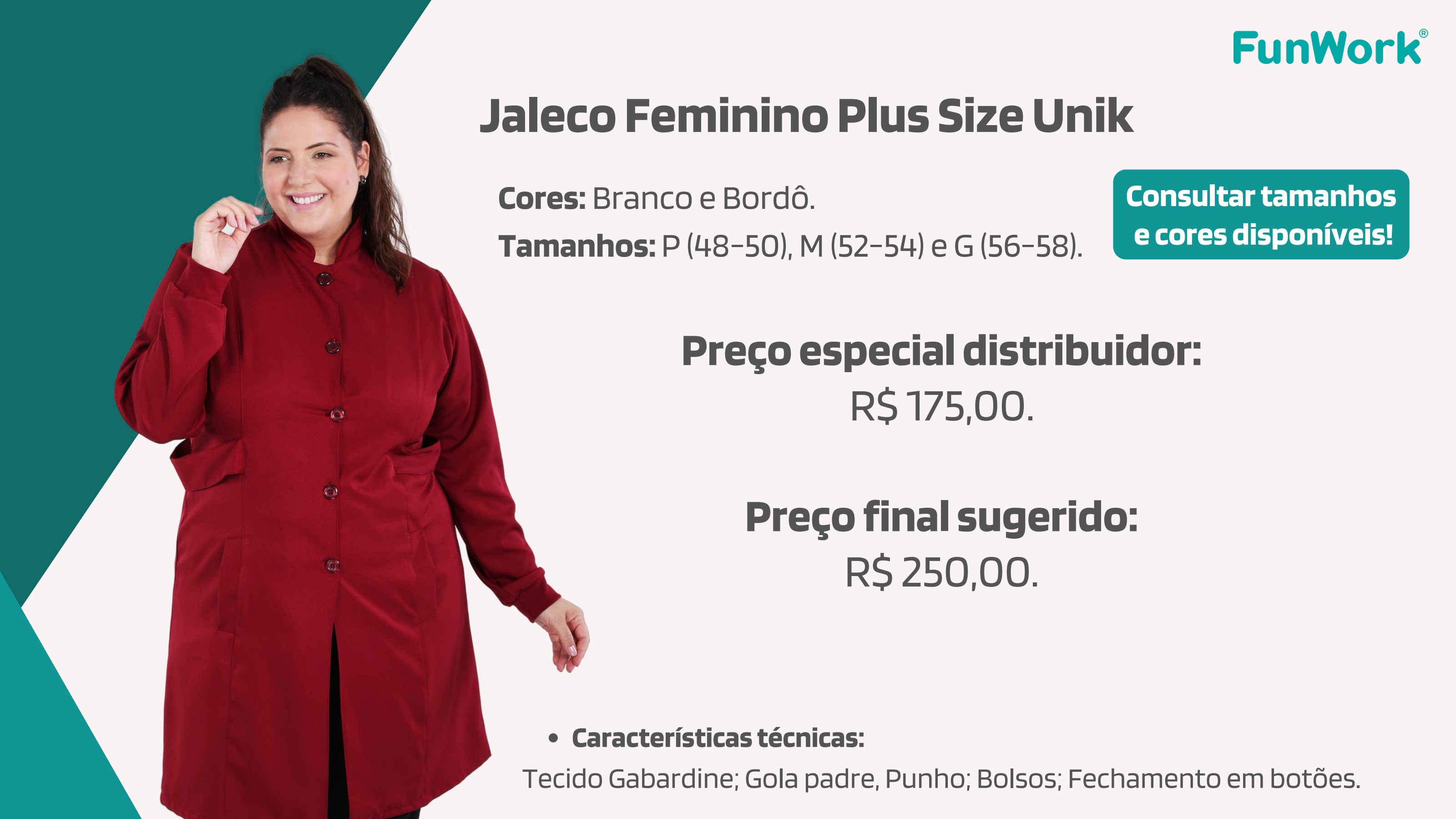 Jaleco Feminino FunWork Plus Size Unik