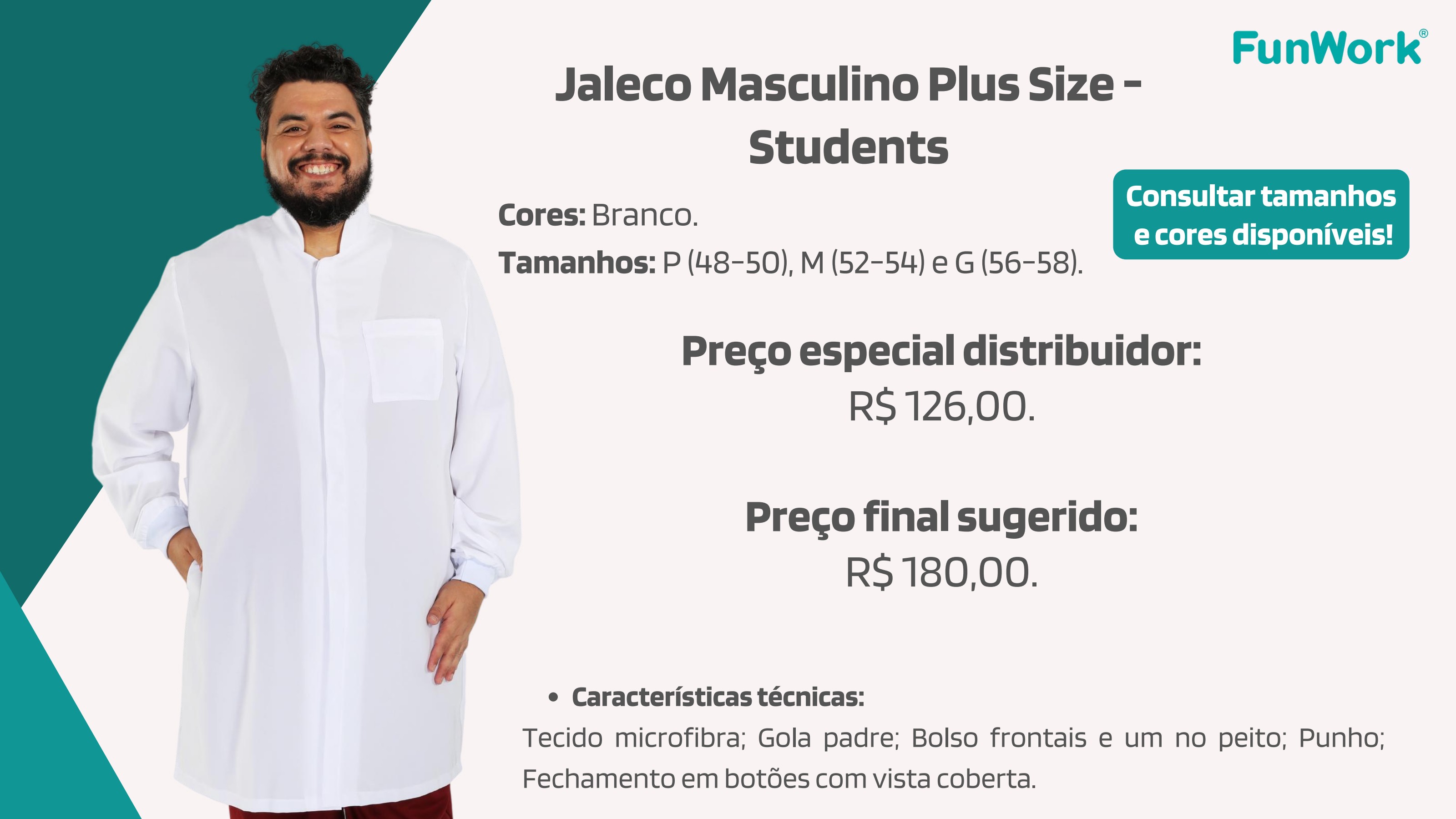 Jaleco Masculino FunWork Plus Size — Students