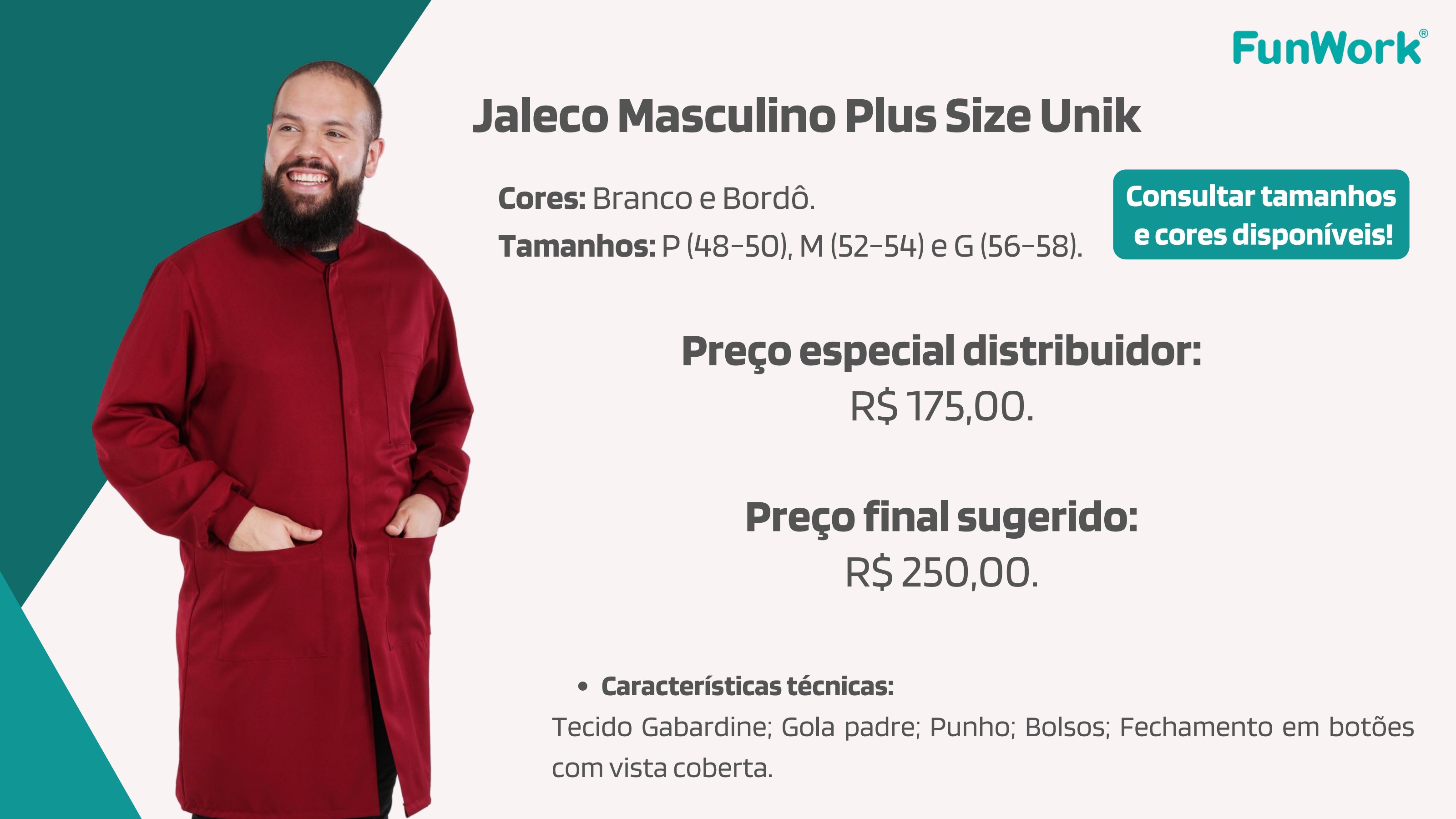 Jaleco Masculino FunWork Plus Size Unik