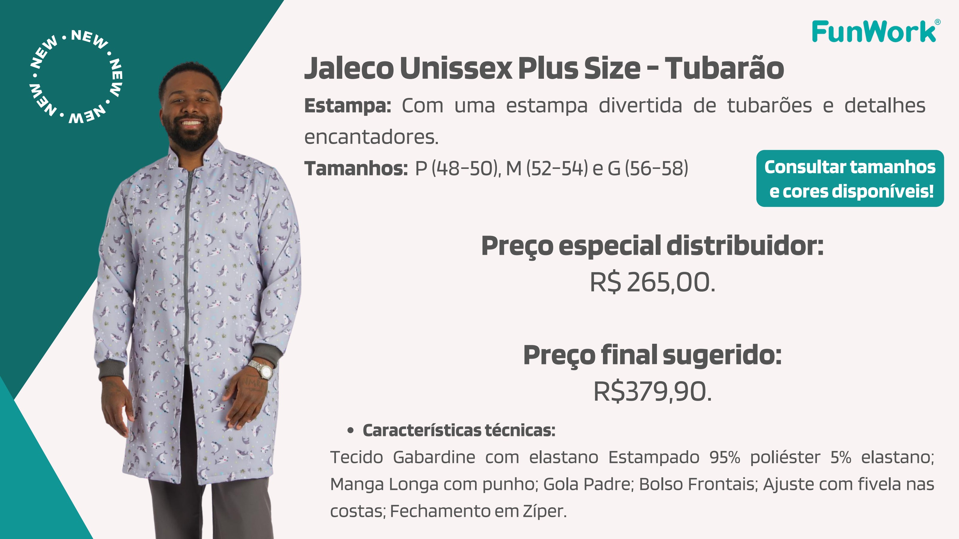 Jaleco Unissex FunWork Plus Size — Tubarão