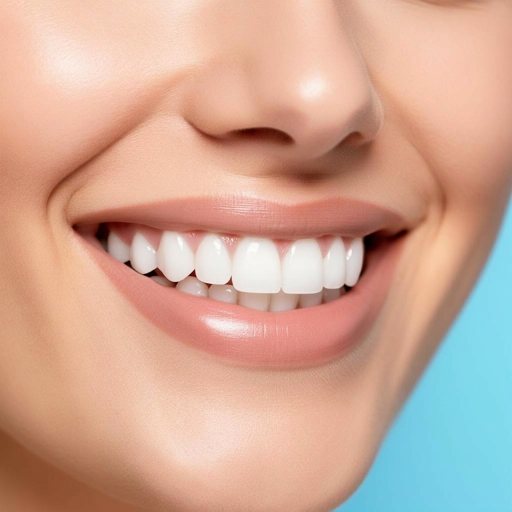 Close de sorriso branco e iluminado